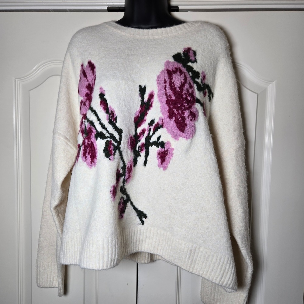 Ted Baker London Womens Floral Intarsia Wool Alpaca Blend Sweater Cream XL NWT